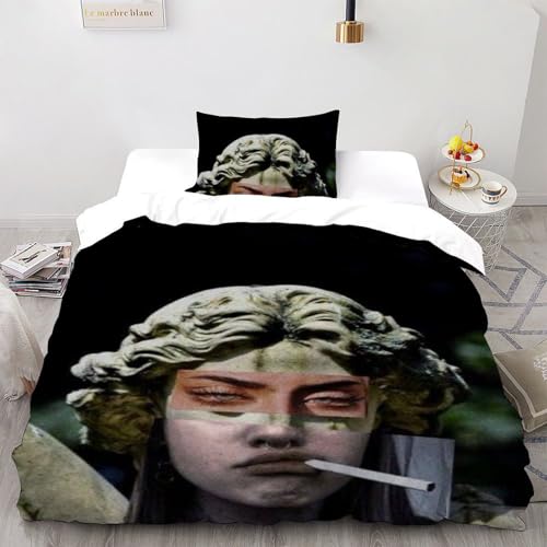 Housse de couette single en microfibre imprimé 3D avec taies d'oreiller - 2