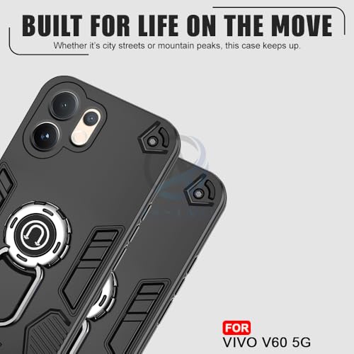 Image of AESTMO Vivo V60 / V60E / T4 Pro 5G Back Case Cover | Tough Armor Bumper | Ring Holder & Kickstand in-Built | 360 Degree Protection Cover for Vivo V60 / V60E / T4 Pro 5G (Black)