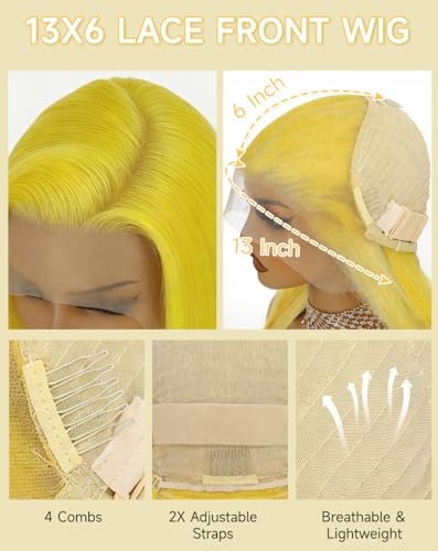 Stybee 30 Inch Yellow Human Hair Wig 13x6 200% Density Straight Yellow Wig Human Hair Pre Plucked Natural Hairline Tiny Knots Free Tangle No Synthetic Blend No Bad Smell No Shedding Lifespan 3X — view 3