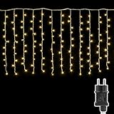 Lichtervorhang Aussen 4x1m, Lichterkette Außen Eisregen, 200er LED Lichtervorhang Innen mit Stecker, Wasserdicht Lichterketten Vorhang Fenster Weihnachten Timer für Hochzeit Party Balkon Deko