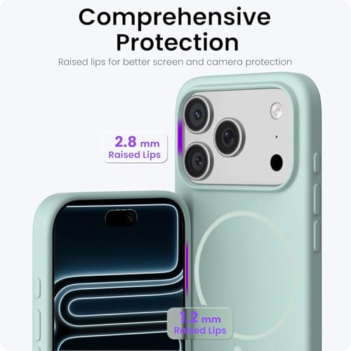 Image of mobistyle Magnetic Silicone Back Cover for iPhone 17 Pro 6.3-Inch, Compatible with Mag-Safe, Silky Soft Touch, Shock Absorbing Phone Cover with Camera Lens Protection (Aqua)