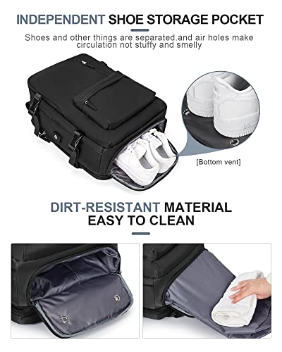 Vecave Large Travel Carry On Laptop Backpack For Women Men, Expandable Flight Approved Backpack, Waterproof Sports College Bag Casual Daypack For Weekender Business Hiking With Shoe Compartment Black #TOP4