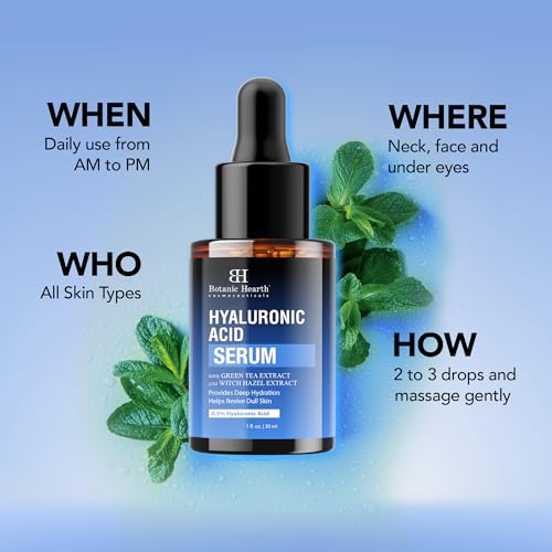 Botanic Hearth 0.5% Hyaluronic Acid Serum for Face with 2% Niacinamide, Witch Hazel & Green Tea Extracts | Hydrating & Moisturizing | Helps Reduce Wrinkles & Fine Lines | All Skin Types | 1fl oz - Thumbnail 6