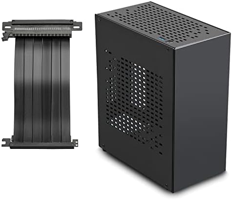 Aluminum Mini ITX Case with PCI Riser, JOYJOM Mini PC Case, SFF Small Form Factor PC Case, TX Computer Gaming Case Supports GPU Graphics Card (Black)