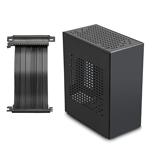 Aluminum Mini ITX Case with PCIe 3.0 Riser, JOYJOM Mini PC Case, SFF Small Form Factor PC Case, TX Computer Gaming Case Supports GPU Graphics Card (Black)