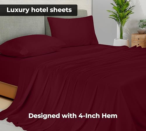 Image of Royale Linens 2 Pack Bulk Flat Sheet Set - Top Sheets - Soft 1800 Microfiber - Wrinkle & Stain Resistant - for Hotel, Massage Table, Hospital, Dorm - Twin Flat Sheet Sold Separately (Twin, Burgundy)