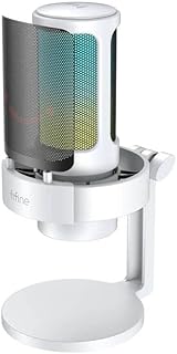 FIFINE USB PC Microphone, Gaming RGB Desktop Mic for Mac/Windows, with Real-Time Monitoring, Mute Button&Mic Gain, Pop Filter&Shock Mount, for Streamer, Gamer, Youtuber-A8 White