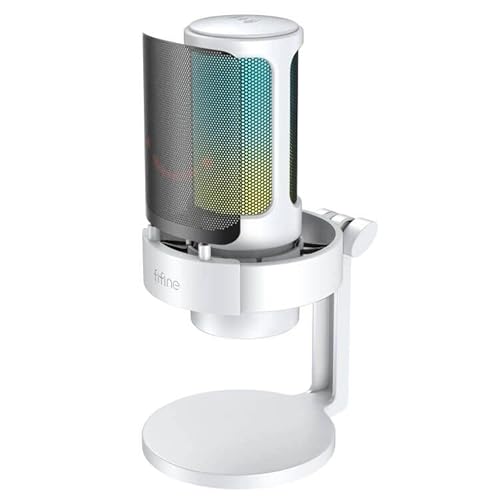 USB PC Microphone, FIFINE Gaming RGB Desktop Mic for Mac/Windows, with Real-Time Monitoring, Mute Button&Mic Gain, Pop Filter&Shock Mount, for Streamer, Gamer, Youtuber-A8 White