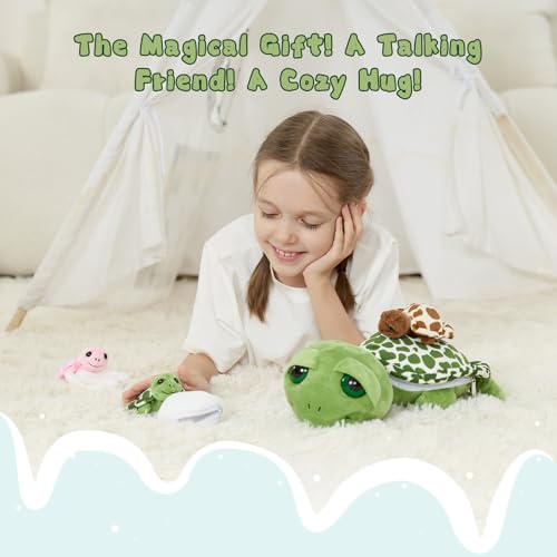 Image of Talking Sea Turel Stuffed Animal with 3 Babies & 2 Eggs, 14 inch