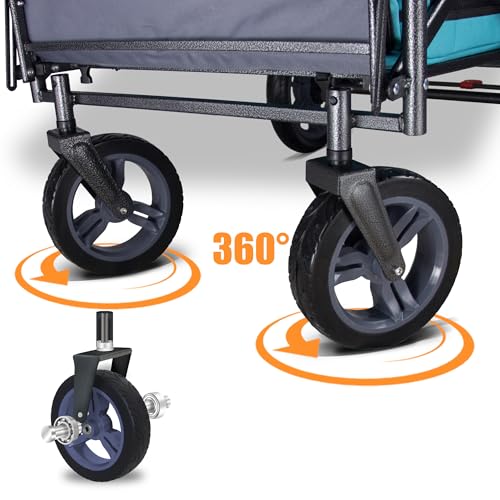 TMZ Bollerwagen faltbar mit Dach Handwagen Transportkarre Gerätewagen | klappbar | PU Reifen mit hoher Elastizität | bis 120 kg (Himmelblau) – Bild 5