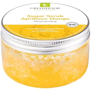 Greendoor exfoliante corporal de azúcar mango de albaricoque con provitamina A 230g de exfoliación sin colorantes para mujeres, exfoliante de ducha sin microplástico para la piel, cosméticos naturales