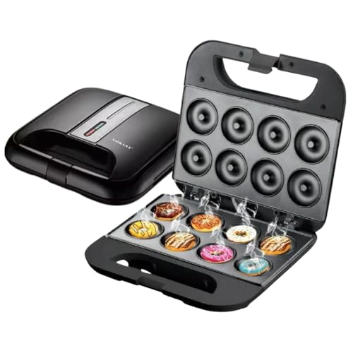 Máquina De Donuts Dupla Face Elétrica 110V Faz 8 Donuts Antiaderente Sobremesa Portátil Para Lanche