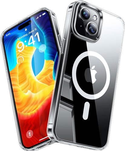 TORRAS Magnetic Designed for iPhone 15 Case iPhone 14 Case Clear, Compatible with MagSafe, Never Yellowing, Military Grade Drop Tested, Hard Back Clear Case for iPhone 14/15 Phone Case, Diamond Clear