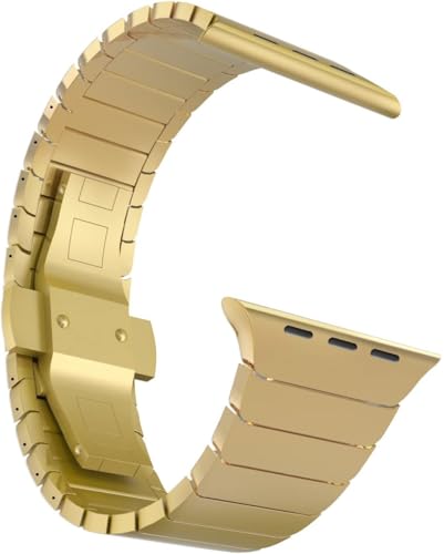 MaKTech Edelstahl Armband für Apple Watch Armband,Metallisches Ersatz-Gliederarmband für iWatch Serie 11/10/9/8/7,SE 3/2/1 [2025] (42mm/41mm/40mm,Gold)