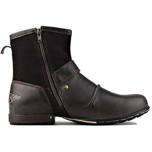 Image of OSSTONE Moto Boots for Men Fashion Zipper-up Leather Chukka Boots Casual Shoes OS-5008-1-ABNH