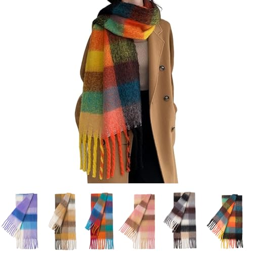 La Mejor Lista de Bufanda los 10 mejores. 49 CSJD@J Bufanda Gruesa De Invierno Para Mujer,Chal Largo,Bufanda Grande,Bufanda Cálida A Cuadros Colorida Y Gruesa Extra Grande Para Clima Frío (Amarillo Verde Azul - 26)