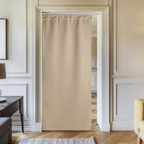 NICETOWN Doorway Curtain & Track Set, Privacy Room Darkning French Door Curtain with Smooth Track for Closet/Bay, Thermal Insulated Drape for Office/Bedrrom, W 34 x L 80 in, Biscotti Beige, 1 Panel