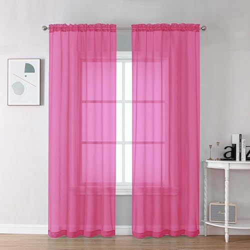 Image of Chyhomenyc Hot Pink Sheer Curtains 84 Inches Long 2 Panels Set, Light Filtering Soft Airy Window Curtains, Rod Pocket for Living Room Bedroom Window Drapes, 42Wx84L Inch, 2PCS