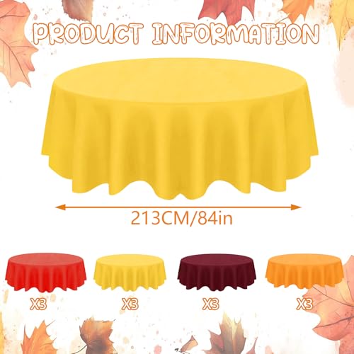 Image of CIEOVO 12 Pack Fall Plastic Tablecloth, Autumn Color Disposable Waterproof Round Tablecloth for Fall in Love Wedding Thanksgiving Harvest Family Birthday Baby Shower Party Decoration