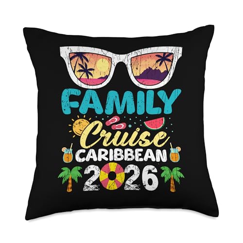 Family Cruise Caribbean Trip 2026 Cute Sunset Beach Sunglass Throw Pillow