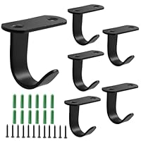 Piutouyar 6 Pack Black Screw Mounted Ceiling Hooks, Heavy Duty Under-Shelf Coat Hook, Stainless Steel Towel/Robe Clothes Hook Hanger for Cabinet, Kitchen, Cupboard, Bathroom