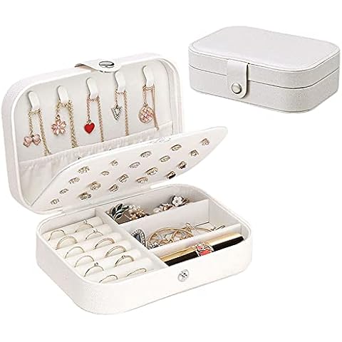 Cedilis Jewelry Box for Travel, Double Layer Necklace Earring Ring Travel Jewelry Organizer Case, Sparkle Synthetic Leather Jewel Cabinet Holder Case for Women, Glitter White Cover