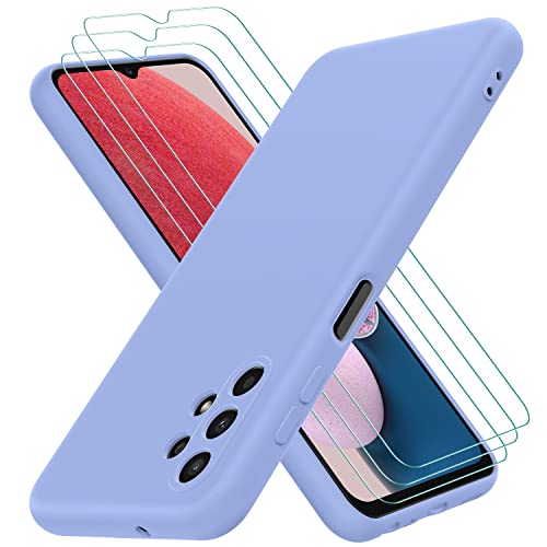 Oureidoo Funda para Samsung Galaxy A13 4G con 3 Unidades Cristal Templado, Carcasa de Sedoso-Tacto Suave Silicona, Cubierta a Prueba de Golpes con Forro de Microfibra, Lavanda Púrpura Cover
