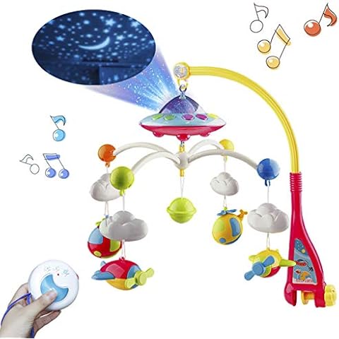 Mini Tudou Musical Baby Crib Mobile Toy with Lights and Music, Star Projector Function and Cartoon Rattles, Remote Control Musical Box with 108 Melodies, Toy for Newborn Sleep Cover