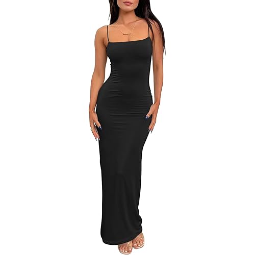 LILLUSORY Womens Summer Casual Slip Dresses Spaghetti Strap Bodycon Maxi Dress
