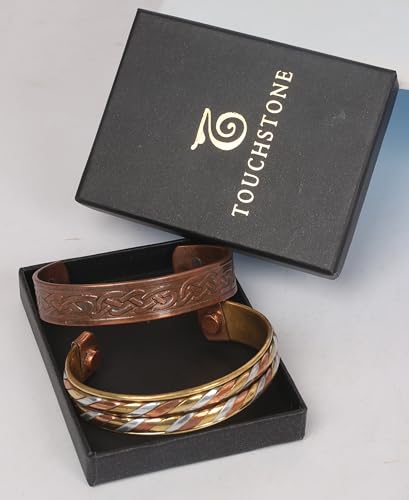 Image of Touchstone copper bracelets | gift for men women |adjustable 100% pure solid real magnetic jewelry | handmade bracelet set combo | rope braided tibetan bangles.
