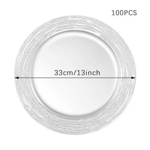 100 Platos Cargadores Plateados 13 Pulgadas Plástico miniatura 7