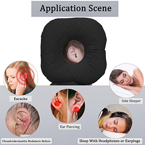 Wuronsa Ear Piercing Pillow for Side Sleepers, Pillow with an Ear Hole for CNH and Ear Pain Ear Inflammation Pressure Sores, O-Shaped Side Sleeping Pillow, Ear Guard Pillow(Black) by Wuronsa - Image 2