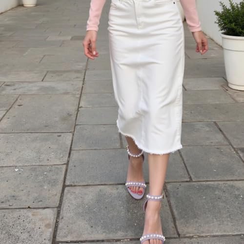 Tang'scuisins Women Open Round Toe Pearl Studded Sandals Ankle Strap Stiletto High Heels Fashion Dressy Bridal Shoes Size 4-16 US3