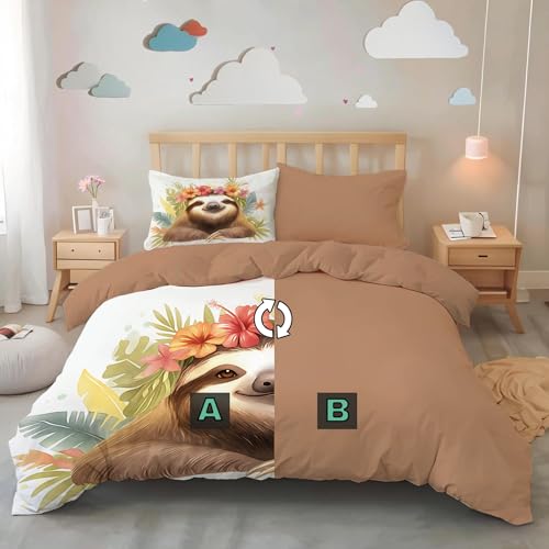Housse de couette 140x200cm couronne tropicale réversible en coton doux - 3