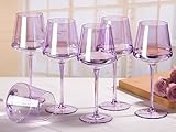 Physkoa Purple Wine Glasses Set of 6-16oz Hand Blown Crystal Colored Wine Glasses with Long Stem, Multicolor Wine Glass for Wine Lovers, Wedding, Birthday Gifts for Women