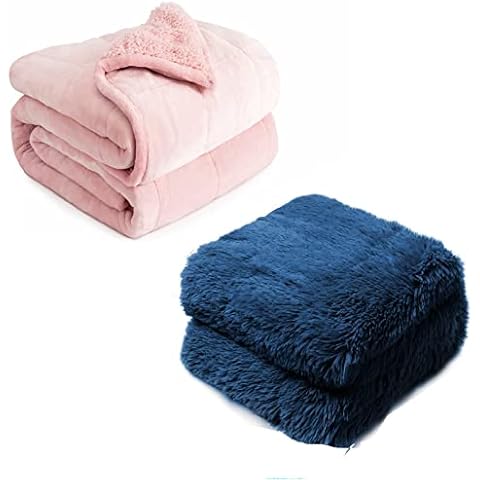 Cottonblue Sherpa Weighted Blanket Queen Size 15 Pounds for Adults 60x80 inches Bundle with Faux Fur Luxury Snugly Long Fur Weighted Blanket 60x80 inches Cover