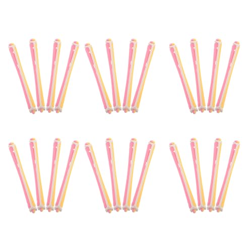 IMIKEYA Bigodini per capelli permanenti 24 pezzi bastoncini flessibili in plastica di colore rosa e giallo, kit per arricciare capelli a casa strumento multiuso per acconciature e onde