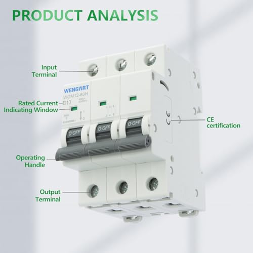 Wengart Leitungsschutzschalter 3-polig B10 – 6kA Sicherungsautomat für Wohn- & Steuerungsbau – Optimiert für Phasenschienen-Montage – Zuverlässiger Leitungsschutz AC 230V/400V – WGM12-63H