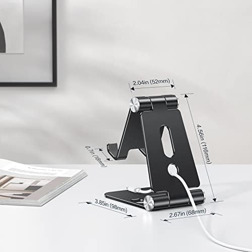 Amazon Brand  Eono Phone Stand, Aluminum, Foldable Portable Travel Phone Holder Cradle Dock for Desk Fits iPhone SE/13/13 Pro/12/11/XS/XR/iPad, Samsung, Tablet and All Smartphones(4-8in), Black
