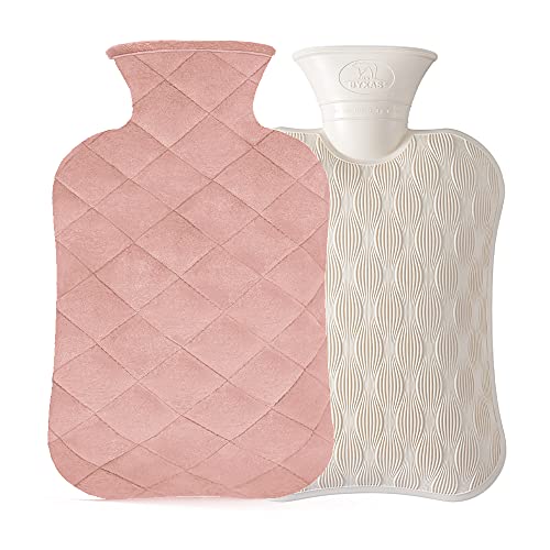 BYXAS Classic Rubber Hot Water Bottle - 2 Liter Hot Water Bag for Pain Relief Therapy Tools Body Warmer with Soft Flannel Cover &ndash; Pink