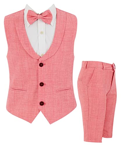 Image of Baby Boys Vest Suit Cotton Linen 4 Piece Formal Wedding Birthday Set