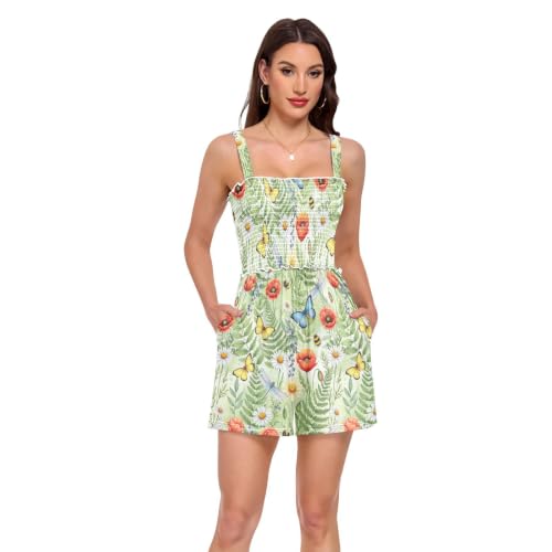 Mono corto para mujer con estampado de margaritas y cuello cuadrado