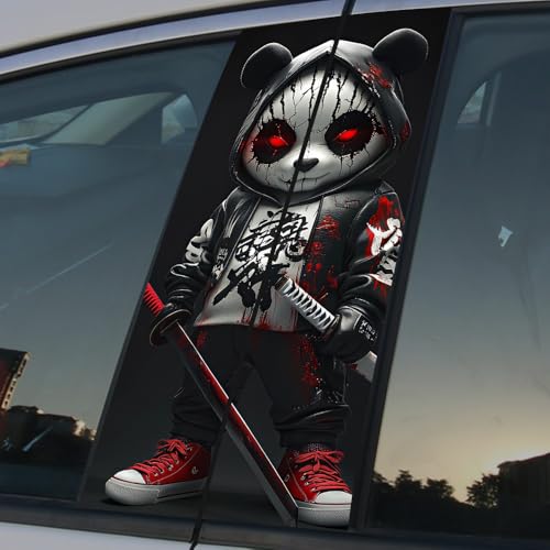 Image of Halloween Cars Body Horror Sticker, Classic Horror Movie Characters Peeking Decal Michae Waterproof Scary Vinyl Stickers for Bumper Car Decals 11in*18.89in (Serious Panda Killer)