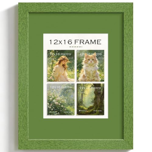 Picrit 12x16 Green Wood Grain Frame, Green 8.5x11 Mat, Tempered Glass