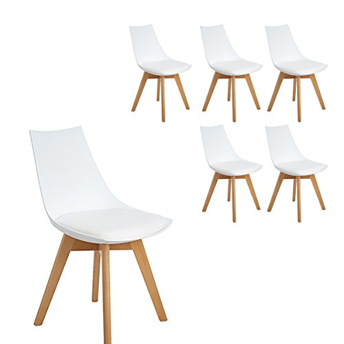 H.J WeDoo Set de 6 sillas de Comedor escandinava, Acolchado Suave y Madera Haya, Estilo nordico - Blanco