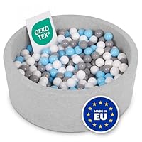 Selonis Soft Ball Pit Pool 90X30cm/200 Balls Round For Baby Toddler Foam, Light Grey:White/Grey/Baby Blue
