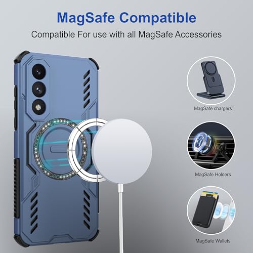 Image of amazon basics Back Case Cover for Vivo V70 FE | Magnetic Case with Built-in Metal Ring | Supports MagSafe Charger, Wallet & Car Mount | Shockproof Hybrid PC + TPU | Blue