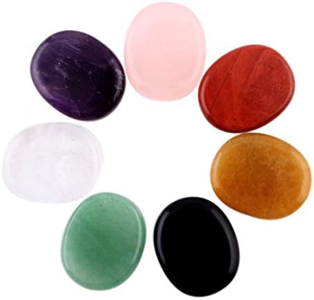 25mm Natural Assorted 7pieces/lot Palm Stone Crystal Quartz Reiki Healing Chakra Free Pouch (Mixed)