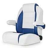 NORTHCAPTAIN Premium Reclining High Back Pontoon Captain's Chair Boat Bucket Seat with Removable Armrest,White/Pacific Blue