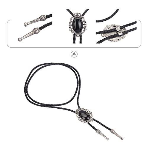 Image of GelConnie Bolo Tie for Men Women Western Cowboy Turquoise Leather Necktie | Natural Stone Bolo Tie Necklace for Women Rodeo Cowboy Leather Necktie Native American Western Cowgirl Ties Adjustable Cord
